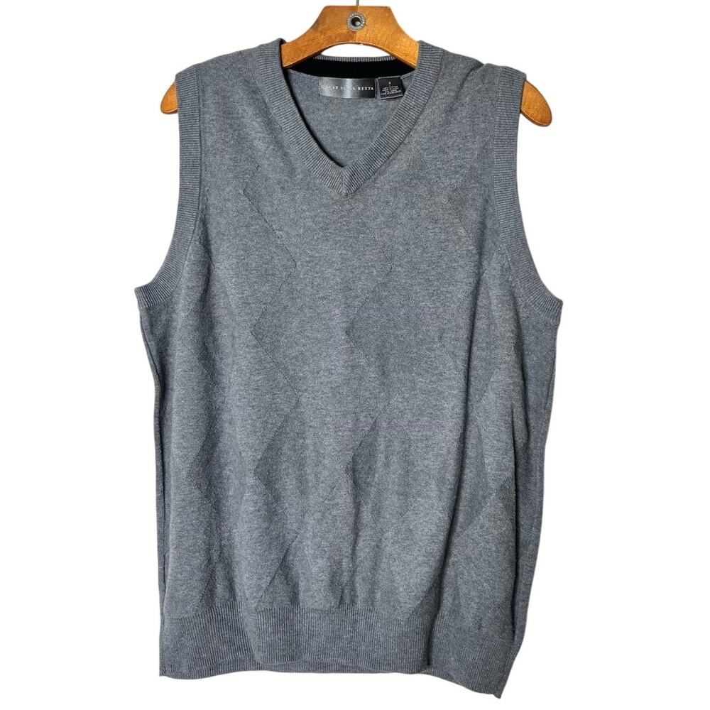 Oscar de la Renta Men’s Small Grey Tonal Argyle Sweater Vest 100% Cotton